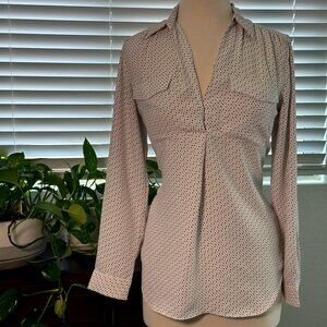 Ann Taylor - White&Black Polka Dot Long Sleeve Blouse - Small
